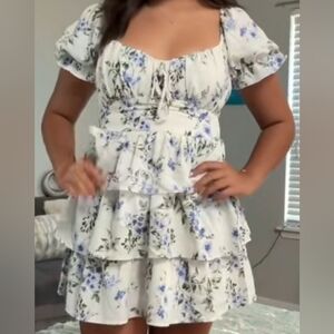 Inspired Hearts Floral Midi Dress - White and Blue